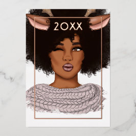 Stijlvolle Afrikaans-Amerikaanse rendierkerst Folie Feestdagenkaart