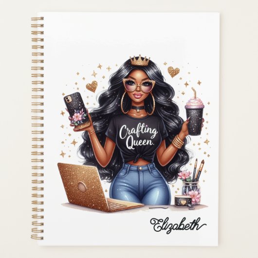 Stijlvolle Afro-Amerikaanse Crafting Queen Brandin Planner (Voorkant)
