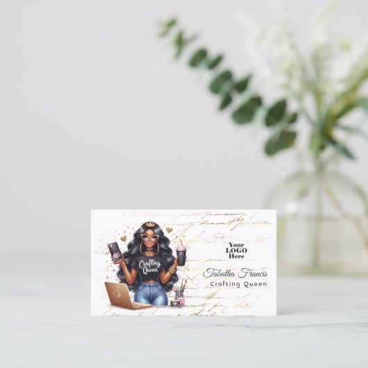 Stijlvolle Afro-Amerikaanse Crafting Queen Brandin Visitekaartje (Staand voorkant)