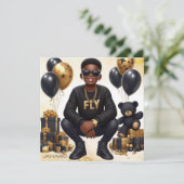 Stijlvolle Afro-Amerikaanse jongen zwart/gouden ve Kaart (Staand voorkant)