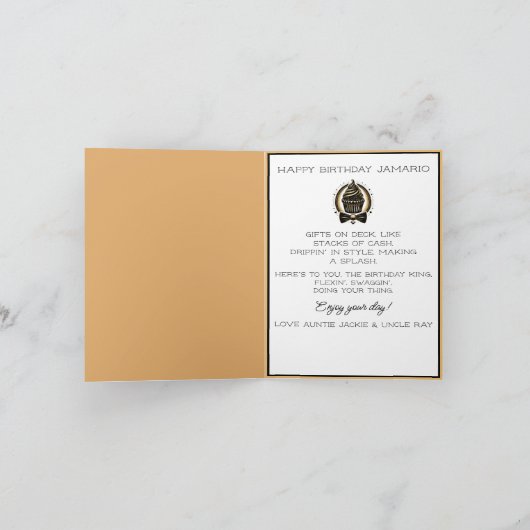 Stijlvolle Afro-Amerikaanse jongen zwart/gouden ve Kaart (Binnen)