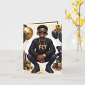 Stijlvolle Afro-Amerikaanse jongen zwart/gouden ve Kaart (Gele Bloem)