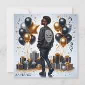 Stijlvolle Afro-Amerikaanse jongen zwart/gouden ve Kaart (Voorkant)