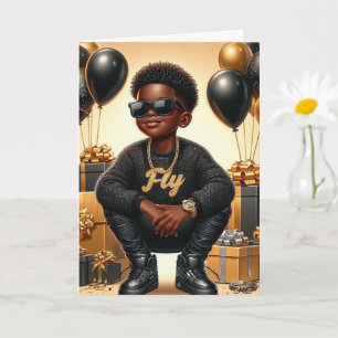 Stijlvolle Afro-Amerikaanse Jongen Zwart/Gouden Ve Kaart