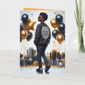 Stijlvolle Afro-Amerikaanse jongen zwart/gouden ve Kaart (Achterkant)