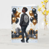 Stijlvolle Afro-Amerikaanse jongen zwart/gouden ve Kaart (Gele Bloem)