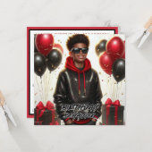 Stijlvolle Afro-Amerikaanse jongen zwart/rood verj Kaart (Voorkant / Achterkant in situ)