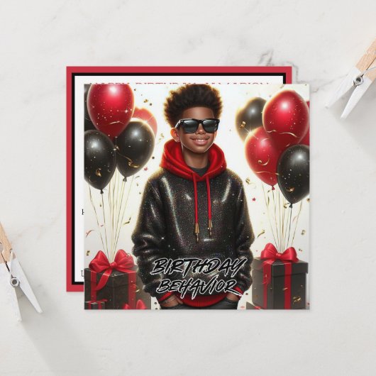 Stijlvolle Afro-Amerikaanse jongen zwart/rood verj Kaart (Voorkant / Achterkant in situ)