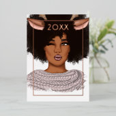 Stijlvolle Afro-Amerikaanse Rendier Kerstmis Folie Feestdagenkaart (Staand Voorkant)