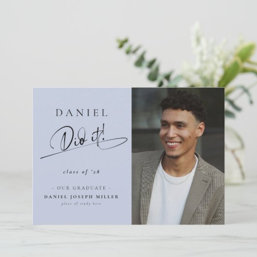 Stijlvolle afstudeerfoto met script! aankondiging (Staand voorkant)