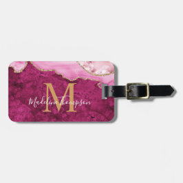 Stijlvolle agaat geode roze magenta monogram bagagelabel