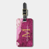 Stijlvolle agaat geode roze magenta monogram bagagelabel (Voorkant verticaal)