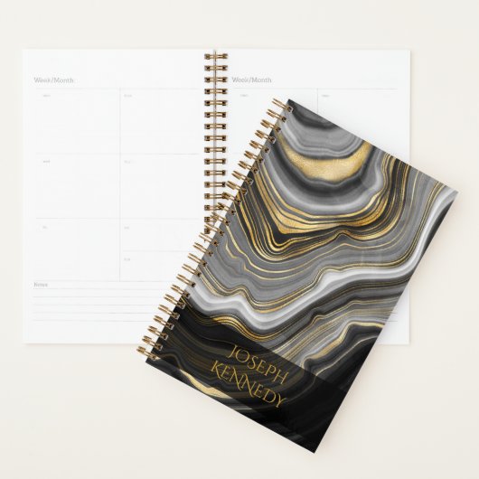 Stijlvolle Agaat met Zwart en Goud Marmer Planner (Display)