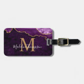 Stijlvolle Agate Geode Paarse Monogram Bagagelabel (Voorkant horizontaal)