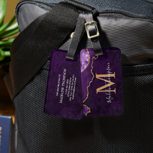 Stijlvolle Agate Geode Paarse Monogram Bagagelabel