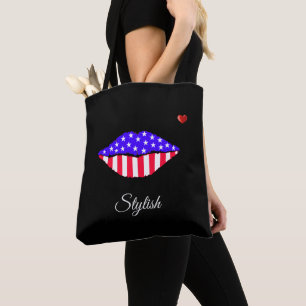Stijlvolle Amerikaanse vlag lippen & kalligrafie o Tote Bag