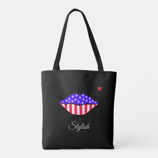 Stijlvolle Amerikaanse vlaglippen en kalligrafie o Tote Bag (Achterkant)