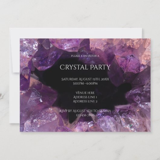 Stijlvolle Amethyst Crystal Party Kaart (Achterkant)