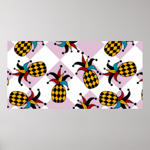 Stijlvolle anananas. Pet en Rhombus Harlequin. Zee Poster