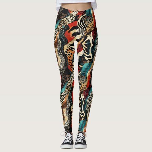 Stijlvolle Animal Print Fusion Design Leggings (Voorkant)