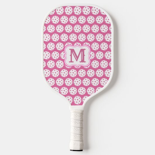 Stijlvolle anjer roze en wit monogram pickleball paddle (Achterkant)