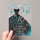 Stijlvolle aqua blauwe zwarte jurk zoet 16 monogra acryl uitnodigingen (Insitu (Draagbaar))