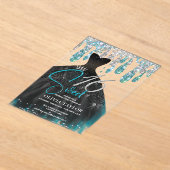 Stijlvolle aqua blauwe zwarte jurk zoet 16 monogra acryl uitnodigingen (Laagn)