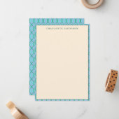 Stijlvolle Aqua Blue Geometric Border Aangepast Notitiekaartje (Voorkant / Achterkant in situ)