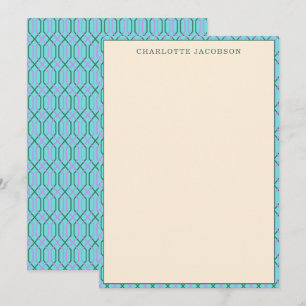 Stijlvolle Aqua Blue Geometric Border Aangepast Notitiekaartje