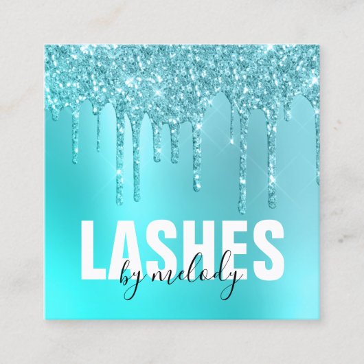 Stijlvolle aqua blue mint glitter drijft zweetjes vierkante visitekaartje (Voorkant)