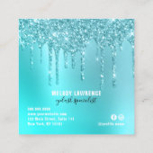 Stijlvolle aqua blue mint glitter drijft zweetjes vierkante visitekaartje (Achterkant)