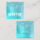 Stijlvolle aqua blue mint glitter druipt make-up k vierkante visitekaartje (Voorkant / Achterkant)