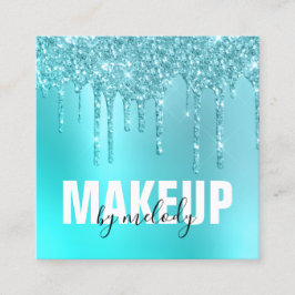 Stijlvolle aqua blue mint glitter druipt make-up k vierkante visitekaartje
