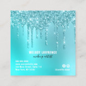 Stijlvolle aqua blue mint glitter druipt make-up k vierkante visitekaartje (Achterkant)