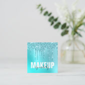 Stijlvolle aqua blue mint glitter druipt make-up k vierkante visitekaartje (Staand voorkant)
