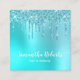 Stijlvolle aqua blue mint glitter druppelt haar en vierkante visitekaartje