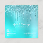 Stijlvolle aqua blue mint glitter druppelt haar en vierkante visitekaartje (Achterkant)