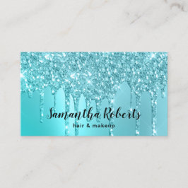 Stijlvolle aqua blue mint glitter druppelt haar en visitekaartje