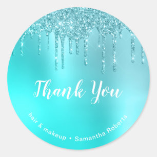 Stijlvolle aqua blue mint glitter druppelt haar & ronde sticker