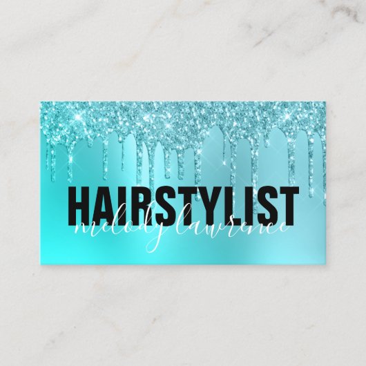 Stijlvolle aqua blue mint glitter druppelt haarsty visitekaartje (Voorkant)