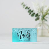 Stijlvolle aqua blue mint glitter druppelt nagels visitekaartje (Staand voorkant)