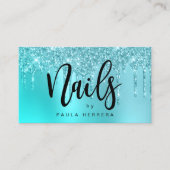 Stijlvolle aqua blue mint glitter druppelt nagels visitekaartje (Voorkant)