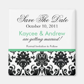 Stijlvolle Aqua Green Damask Save the Date Magnet