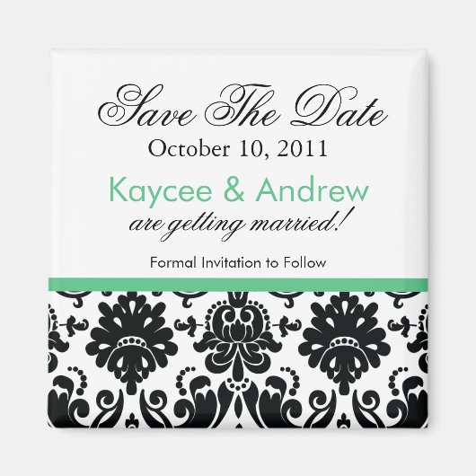 Stijlvolle Aqua Green Damask Save the Date Magnet (Voorkant)