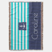 Stijlvolle Aqua Navy Stripes Nautical Anchor Custo Deken (Voorkant Verticaal)