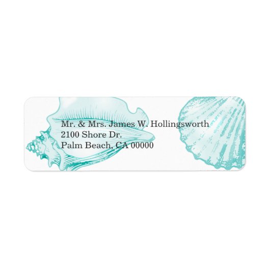 Stijlvolle Aqua Seashells Etiket (Voorkant)