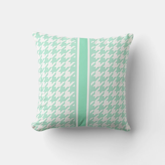 stijlvolle aquamarine houndstooth met monogram kussen (Voorkant)