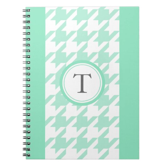 stijlvolle aquamarine houndstooth met monogram notitieboek (Voorkant)