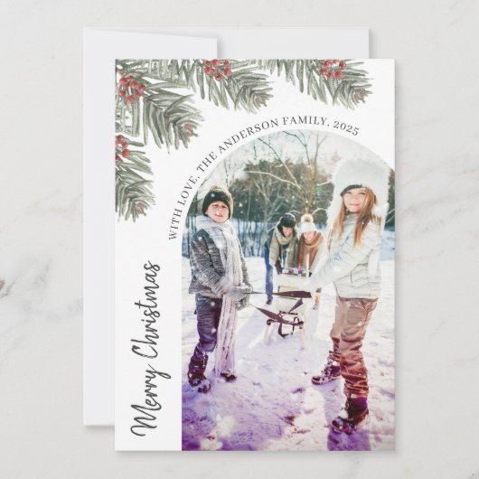 Stijlvolle Arch Vrolijke Kerstfoto Feestdagenkaart (Voorkant)