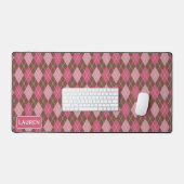 Stijlvolle Argyle Patroon - Roze & Bruine Aangepas Bureaumat (Keyboard & Muis)